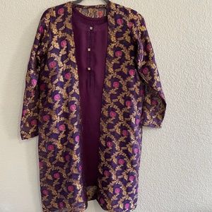 Pink & purple 3 piece Silk Woven gown dress